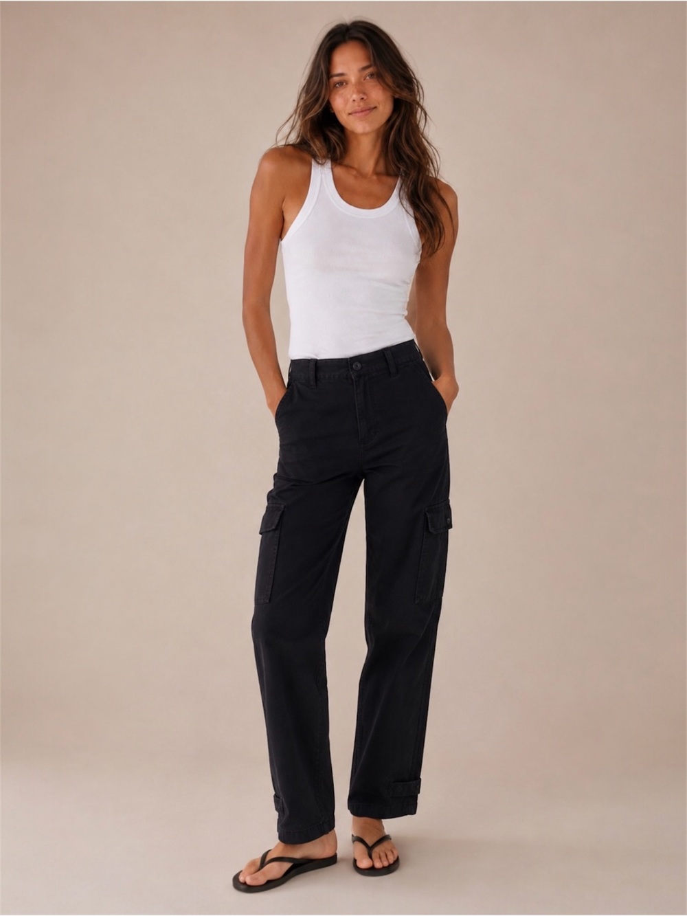 Wilfred High Rise Utility Cargo Pants Black Straight Leg Cotton Size 6